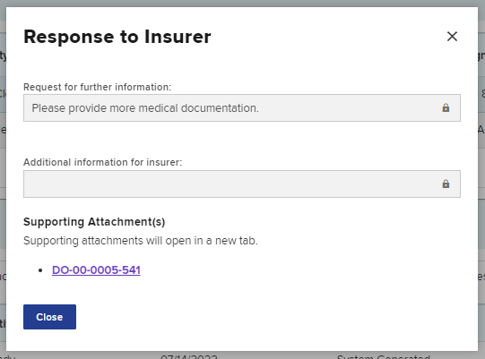 Response to insurer details