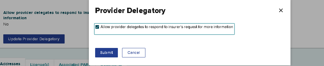 Checkbox to allow provider delegate to respond to request for more information.