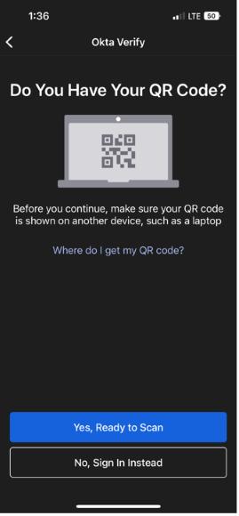 Ready to scan QR code