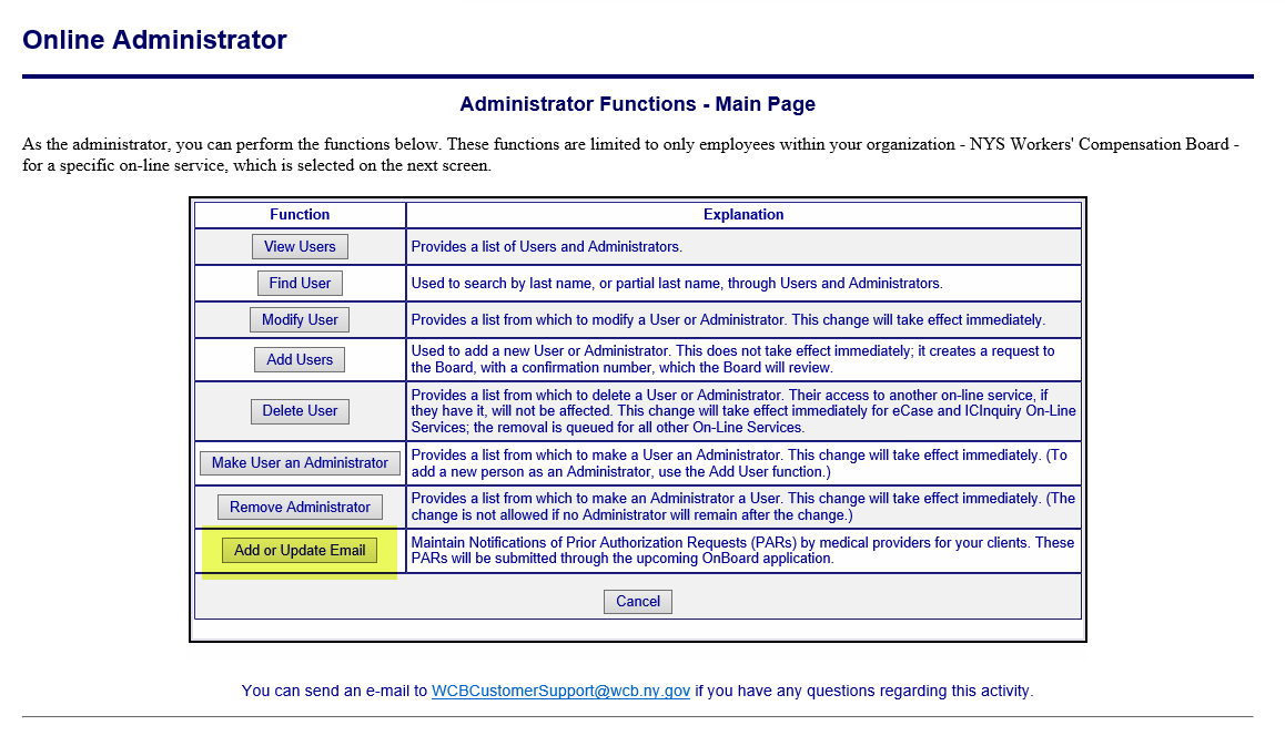 Administrator Functions Page
