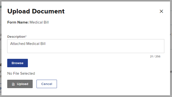Upload Required Medical Bill and/or additional documents