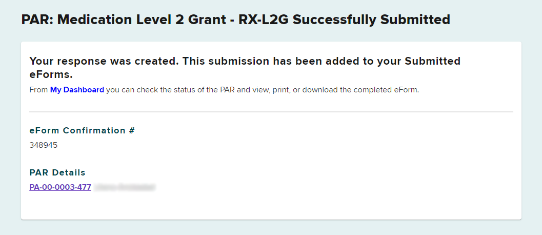 Grant submission confirmation