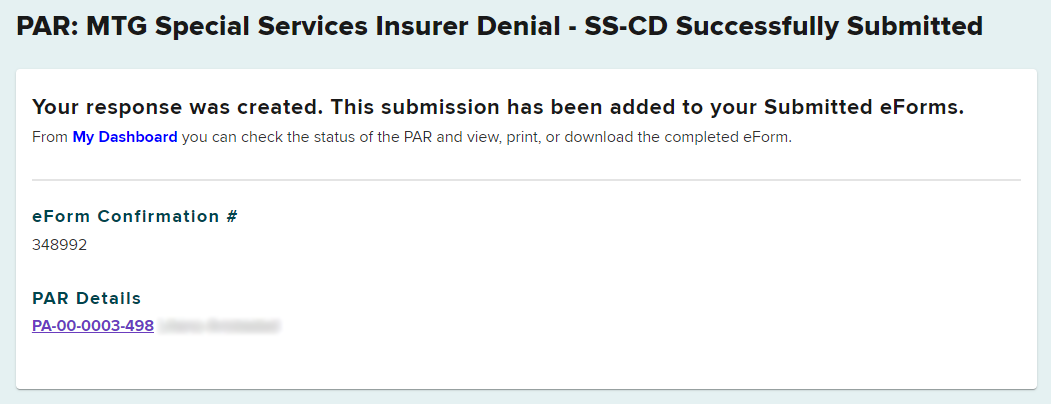 Denial Submission Confirmation
