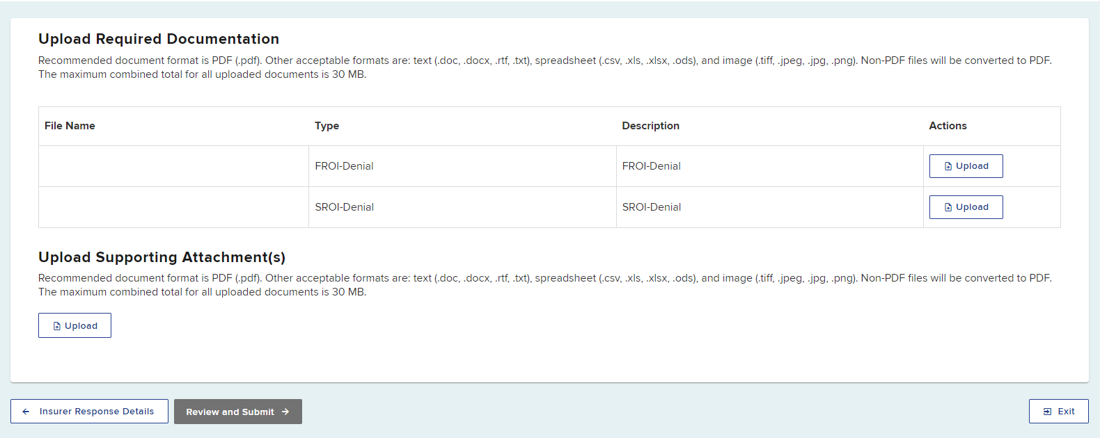 FROI SROI Document Upload