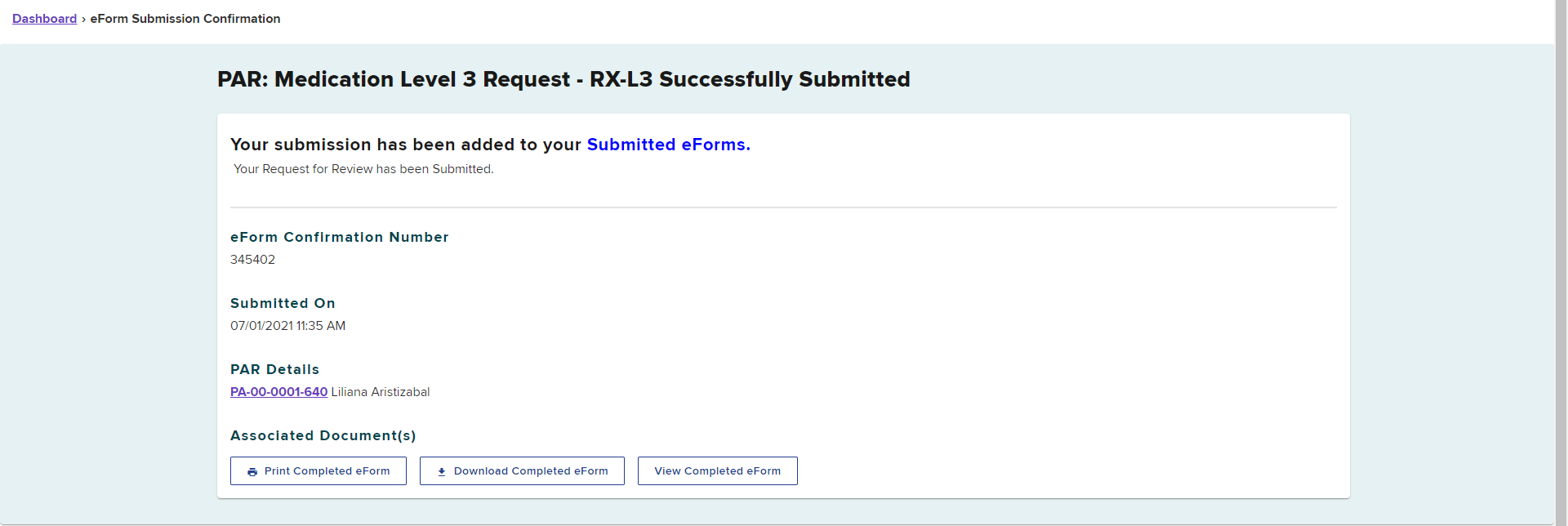 L3 Request Successfully Submitted