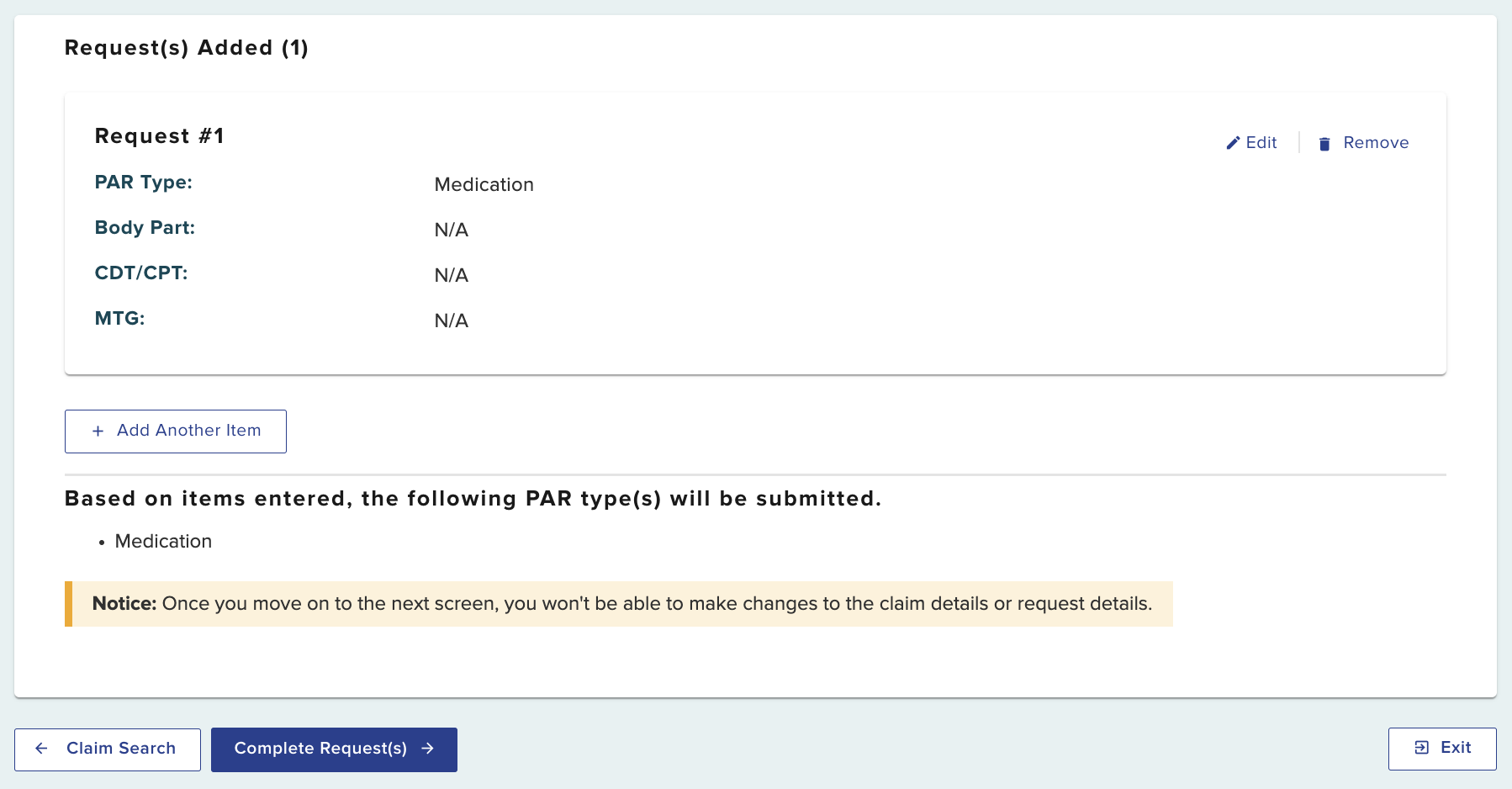 Medication Item Request 1 Added