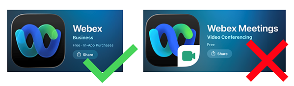 Webex and webex meetings mobile application titles